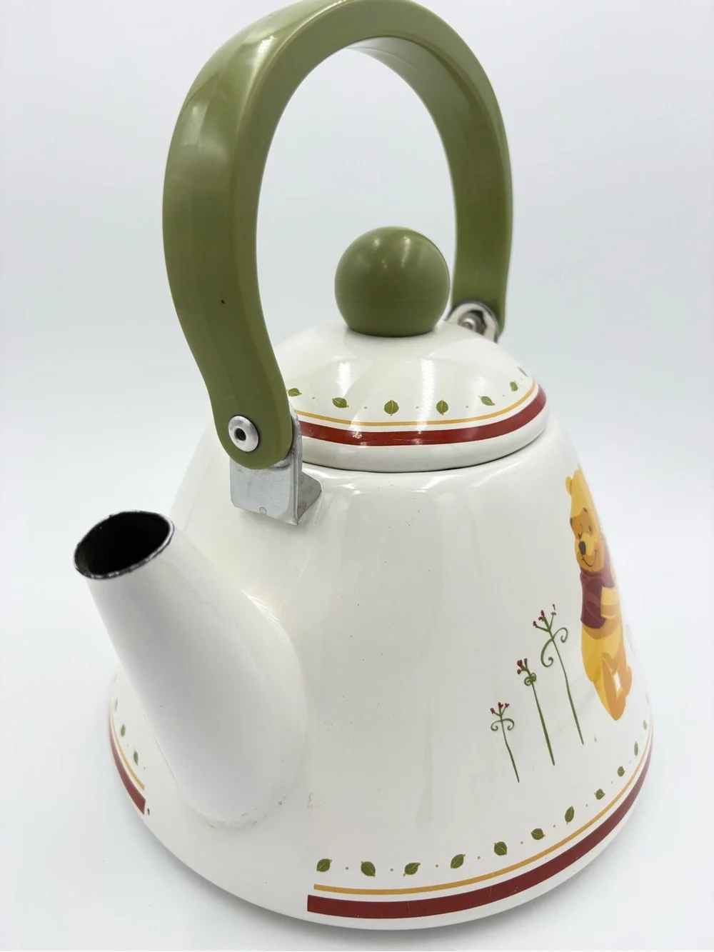 Vintage Simply Pooh “Winnie the Pooh” Ceramic Teapot Kettle - White, Red & Olive